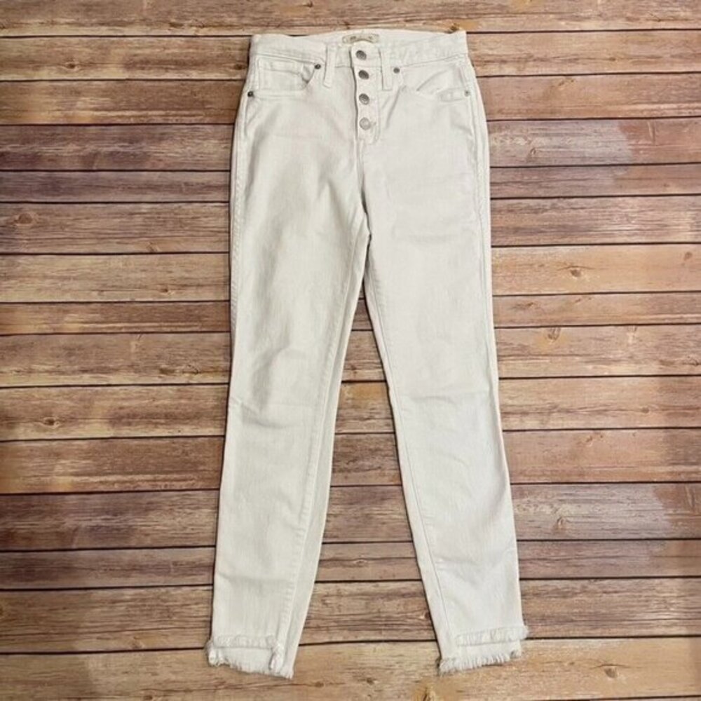Madewell 10 Inch High Rise Skinny Jeans Pure White Step Hem Button Front